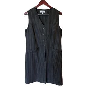 Croft & Barrow Sleeveless Button Up V-Neck Shirt Dress Striped Black Women's 10